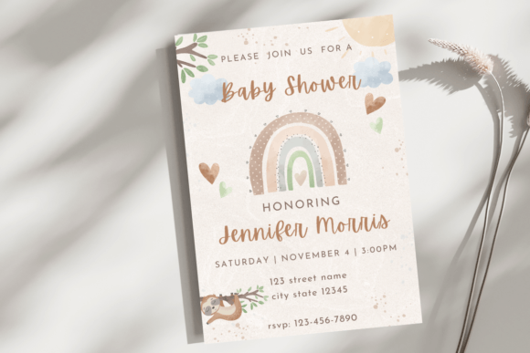 Boho Sloth Baby Shower Invite Template Evaluation